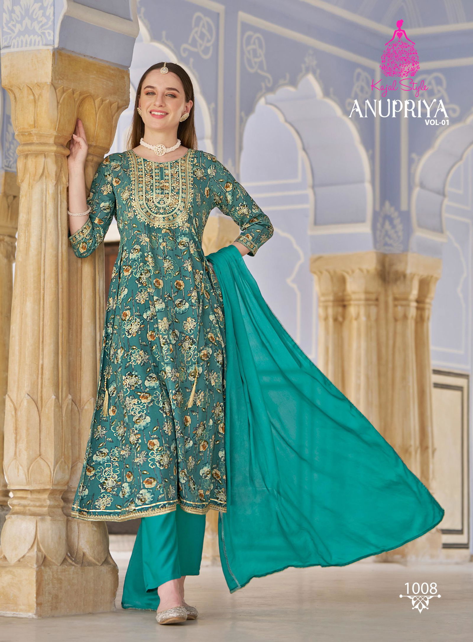 Anupriya Vol 1 By Kajal Style Printed Rayon Anarkali Kurti With Bottom Dupatta Wholesale Online